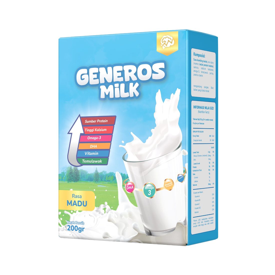 Label informasi nilai gizi Generos Milk rasa Madu
