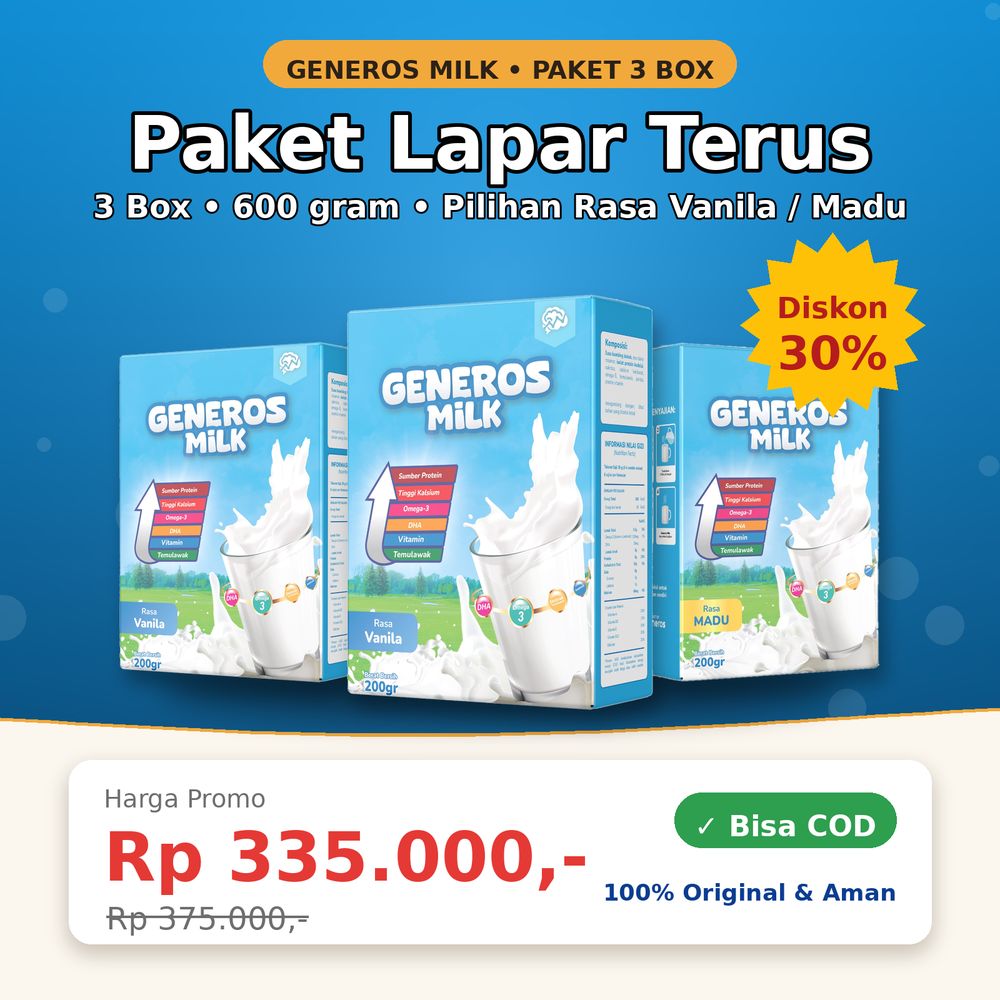 Paket Lapar Terus Generos Milk 3 box 600 gram — harga promo Rp335.000